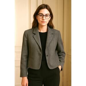 NEW! Pendleton Womans L Cropped 100% Wool Blazer $299 Petite Gray Jacket
